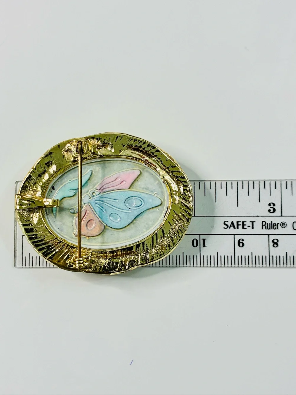 Colorful Butterfly Pendant Brooch in Gold-Tone Frame Unusual Eclectic EUC